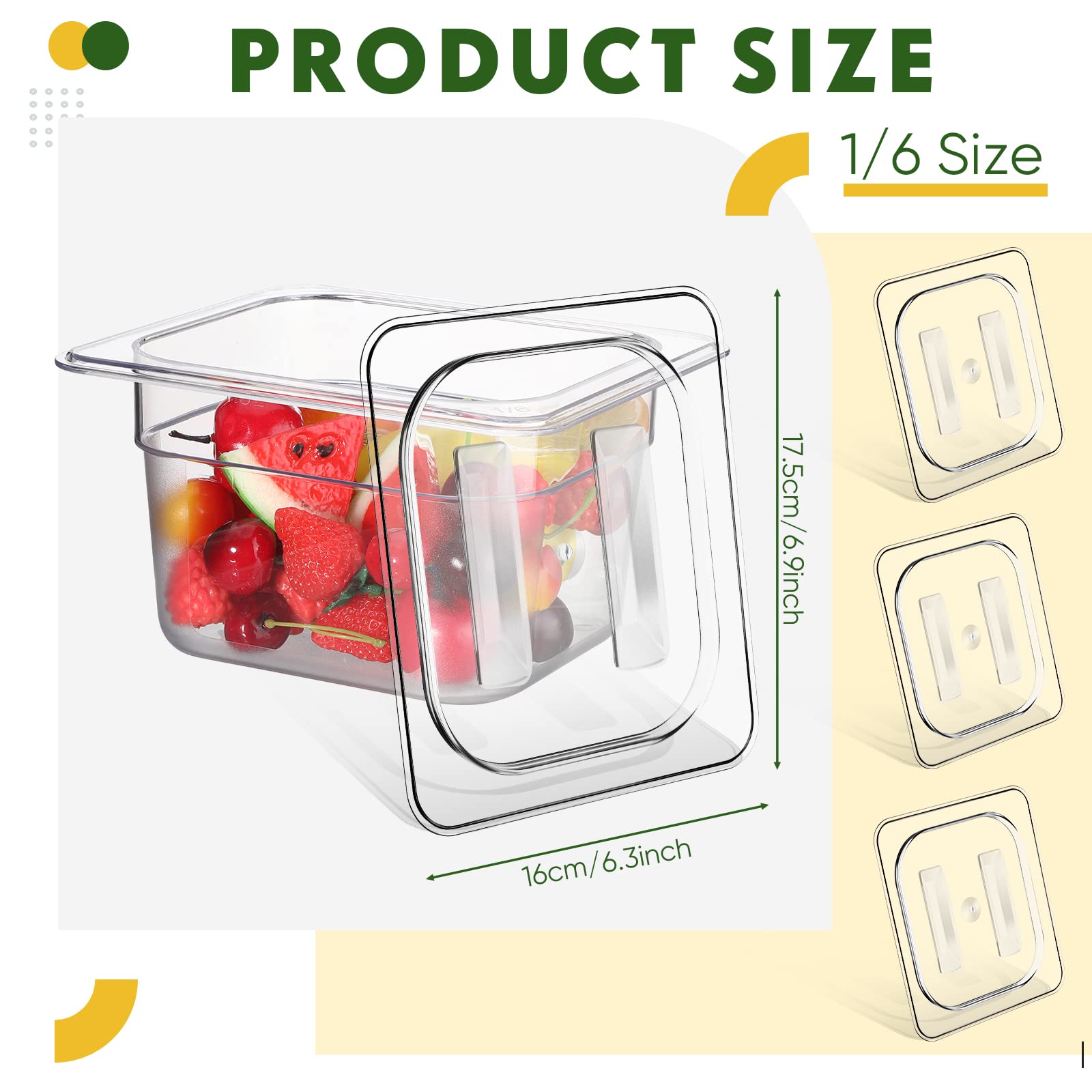 6 Pcs Polycarbonate Food Pan Lids With Handle, 1/6 Size Clear Hotel Pan Lid Plastic Hotel Pan Cover For Restaurant Food Containe